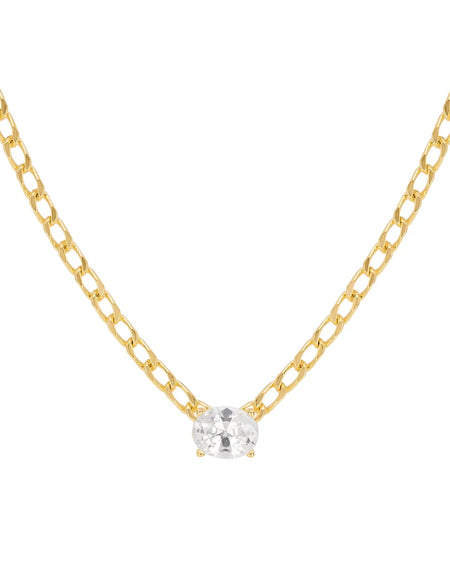 Oval Sparkle Curb Chain Necklace