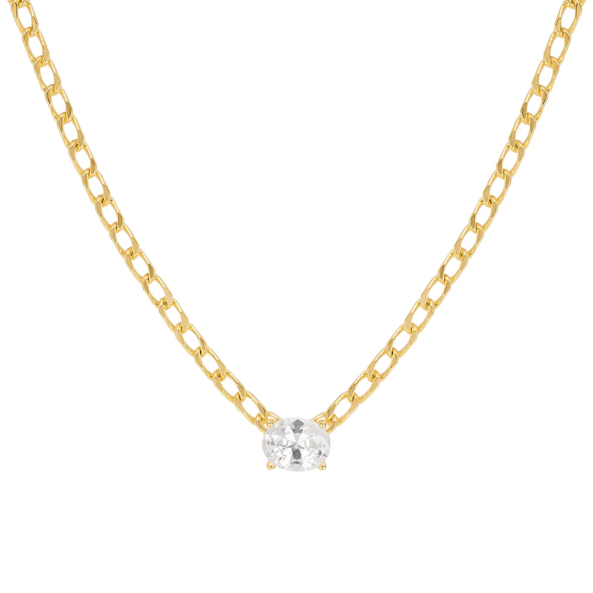 Oval Sparkle Curb Chain Necklace
