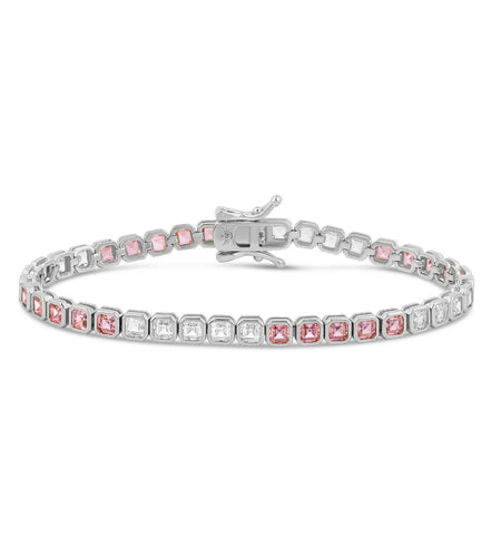 Color Bezel Square Tennis Bracelet Rose