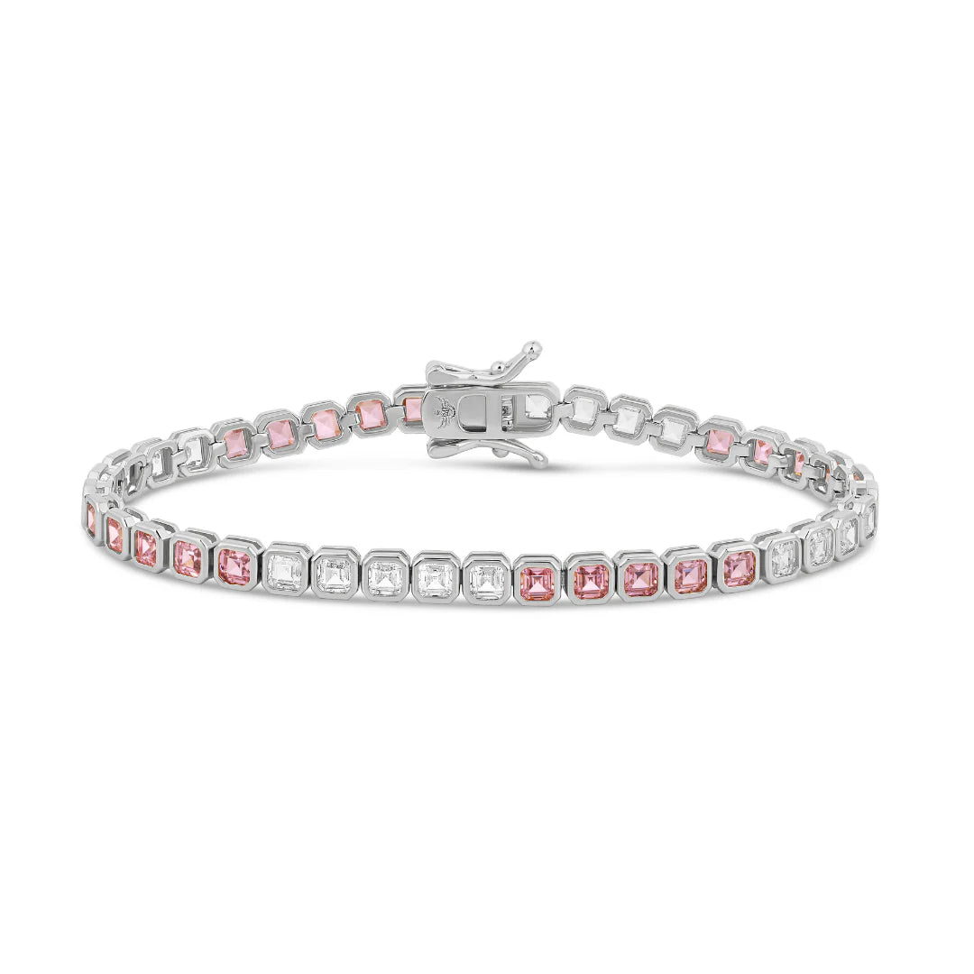 Color Bezel Square Tennis Bracelet Rose