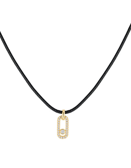 Black Cord Diamond Link Necklace