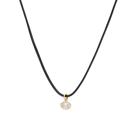 Black Cord Oval Sparkle Necklace