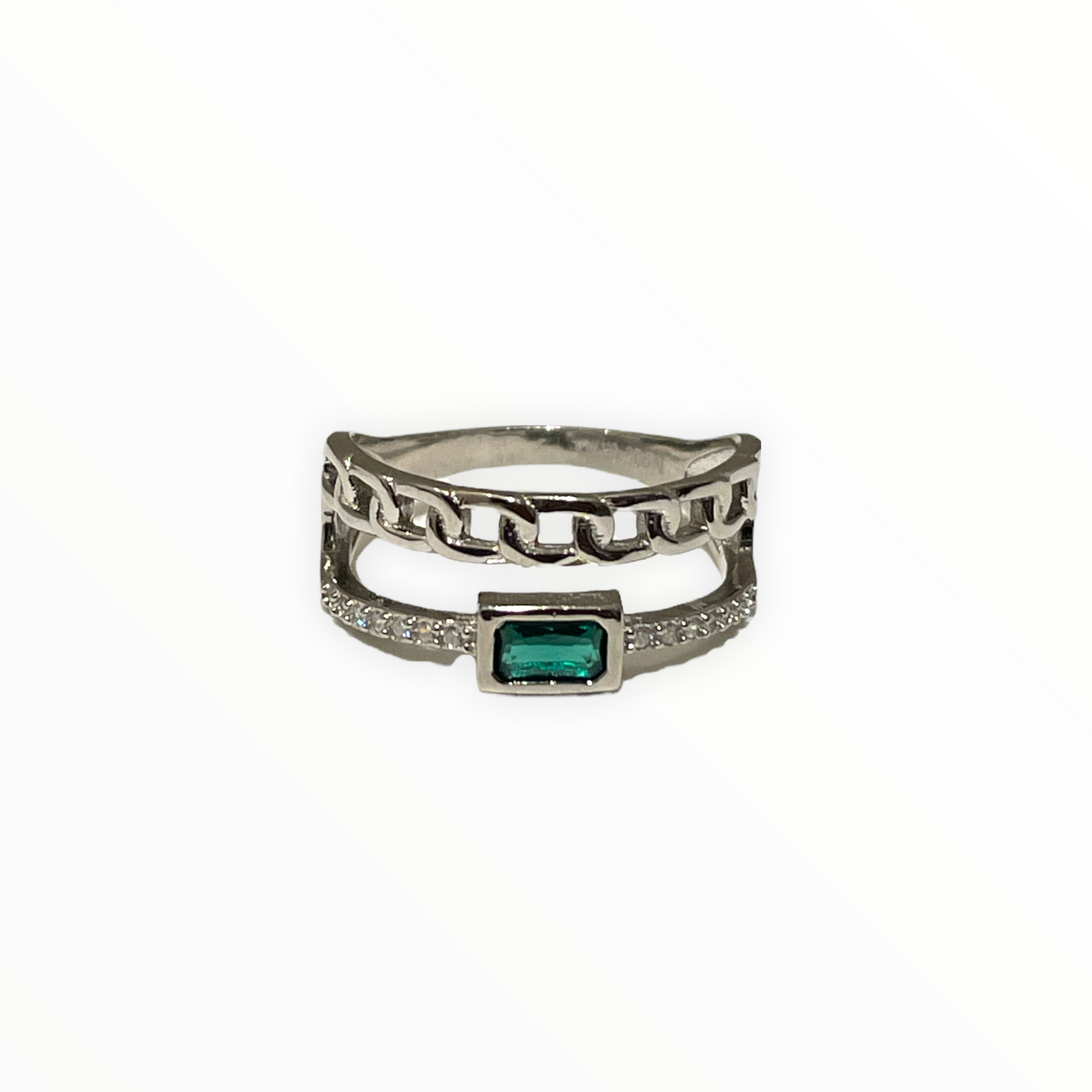Cuban chain and emerald Cz Ring