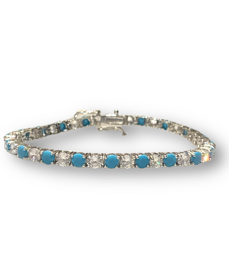 Mixed turquoise-Cz tennis Bracelet