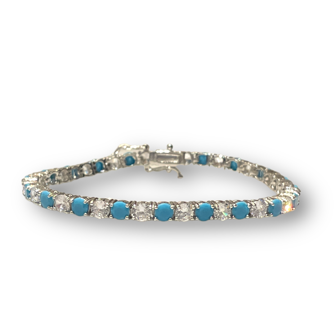Mixed turquoise-Cz tennis Bracelet